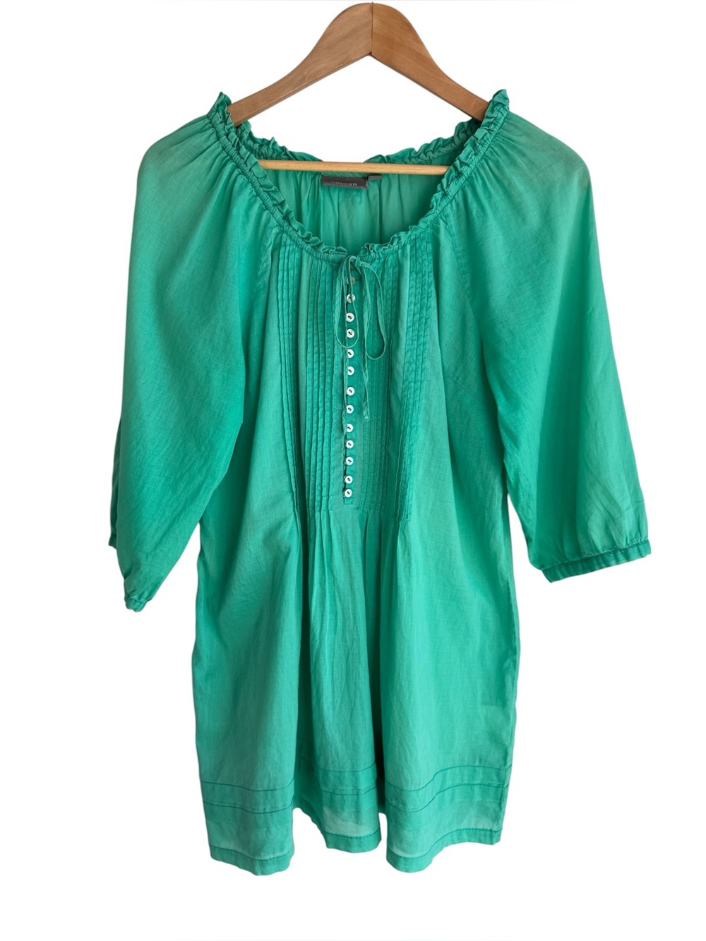 Sussan Peasant Style Tunic Top Sz 10 Kelly Green 100% Cotton 3/4 Sleeve Shirt